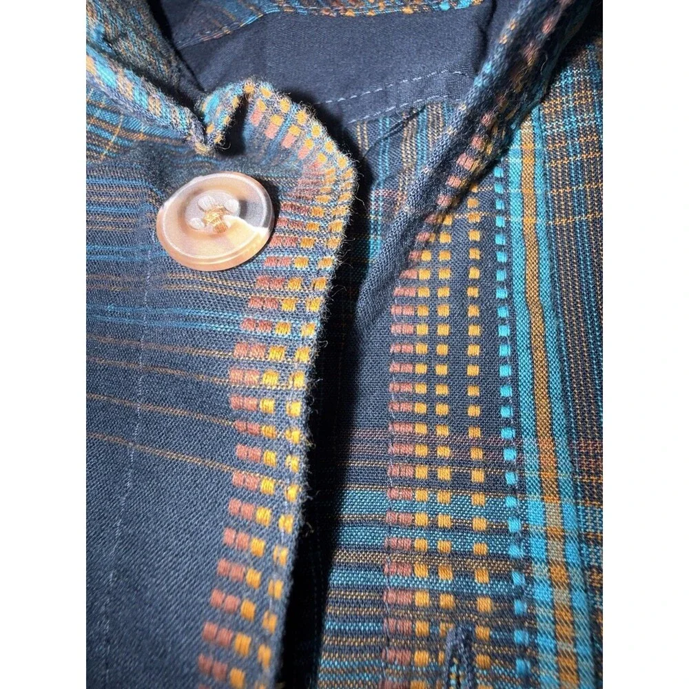 Prana Shirt Mens Medium Blue Plaid Button Up Cotton Blend